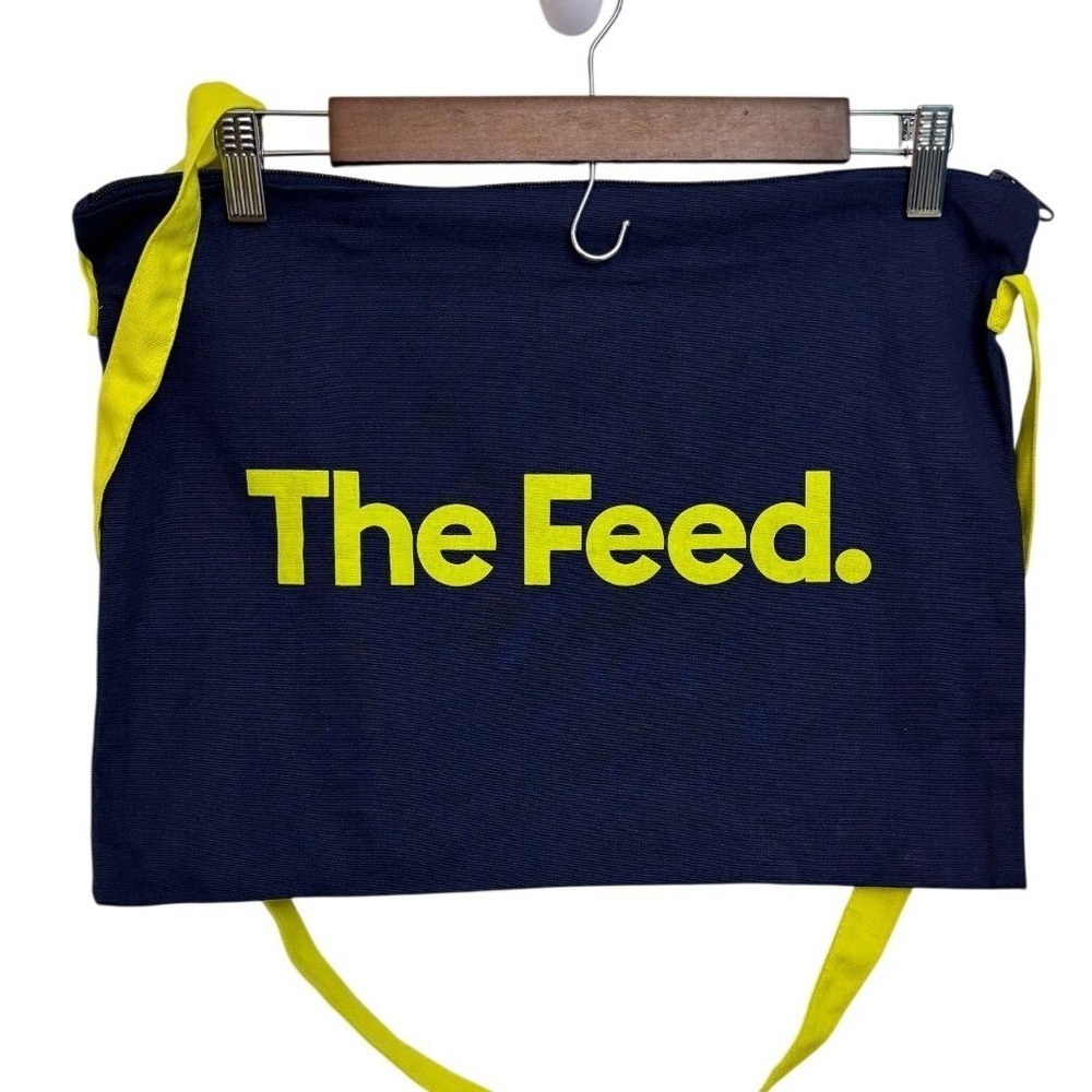 THE FEED Unisex Musette Bag Shoulder Strap  Zipper Navy Blue Yellow  16 x 13